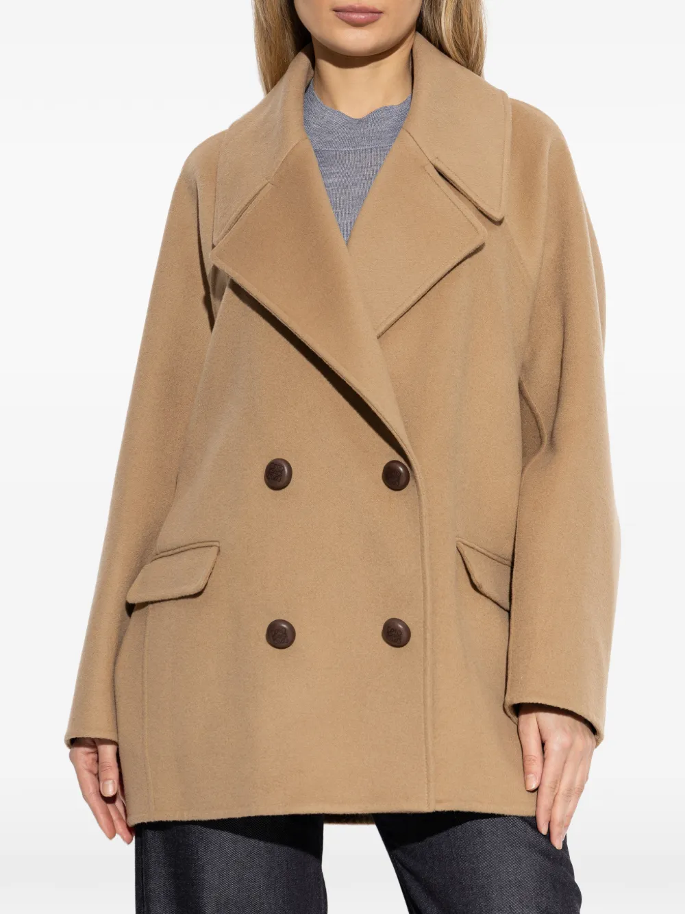  Loewe Double-breasted Button Coat - Brown 