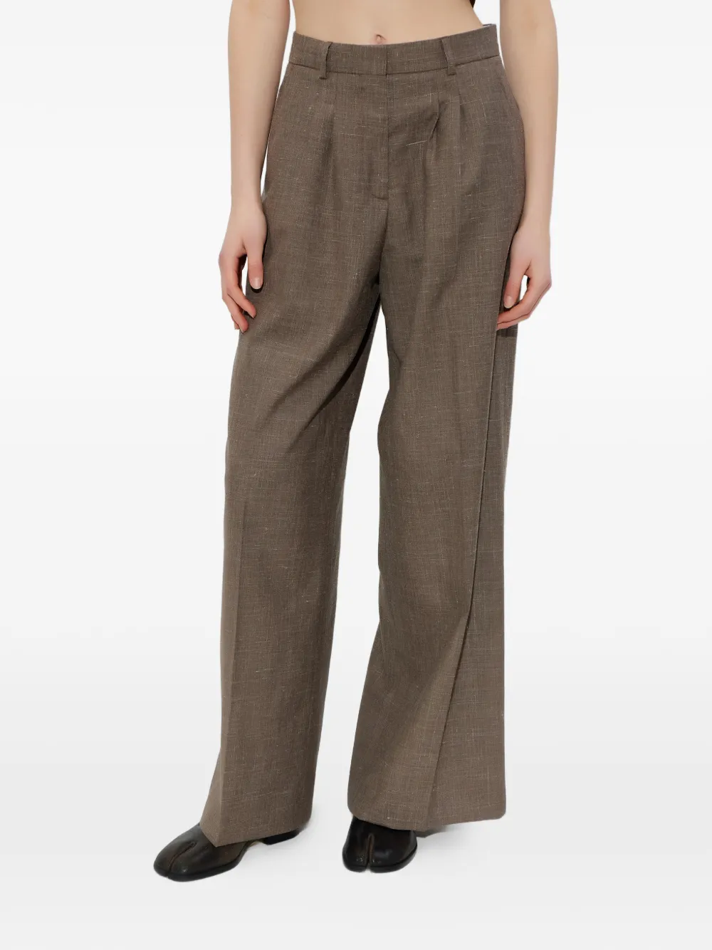  Officine Generale Pleated Wide-leg Trousers - Brown 