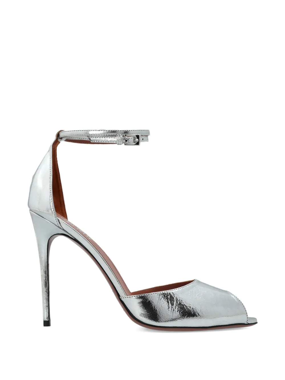 Paris Texas peep toe ankle strap pumps Zilver