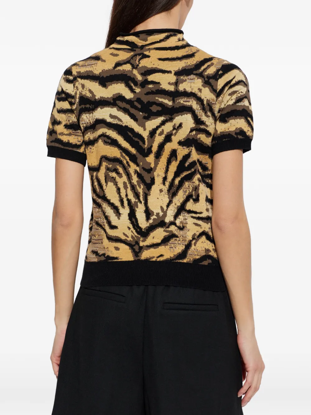 Kenzo T-shirt met col en tijgerprint Beige