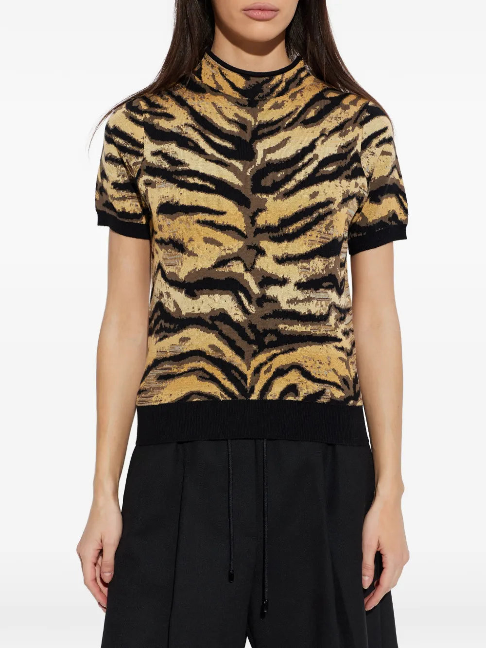  Kenzo Tiger-print Roll-neck T-shirt - Neutrals 