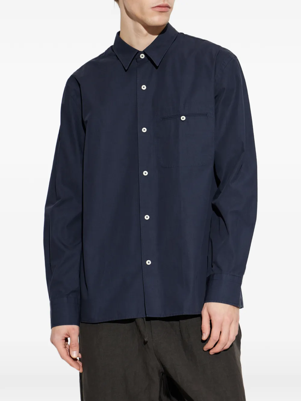 Officine Generale Overhemd met borstzak en knoopsluiting Blauw