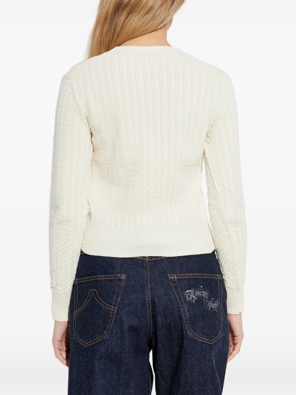 Kenzo Kabelgebreide trui met bloemenpatch Beige