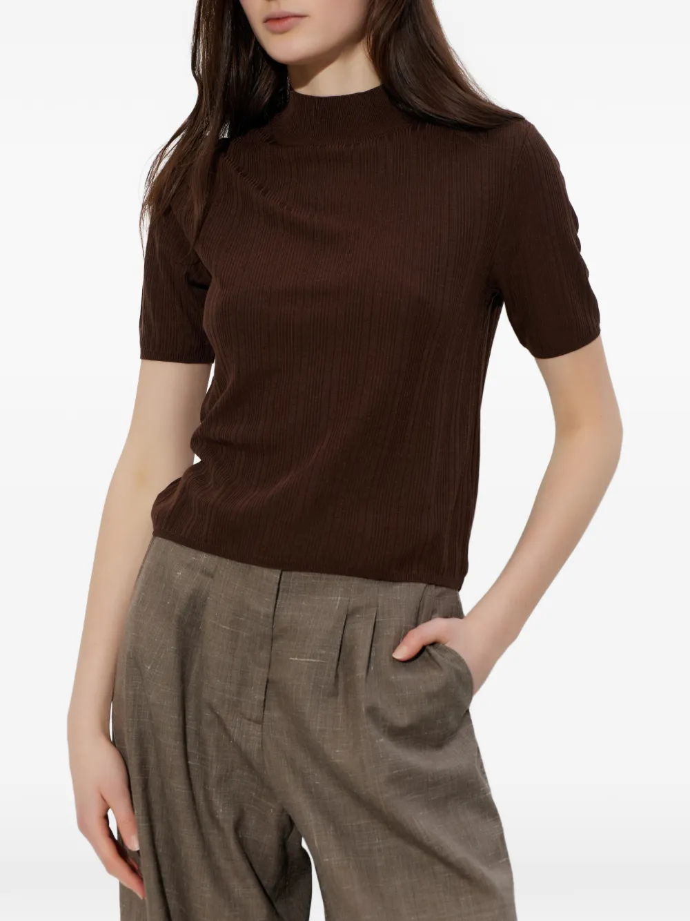 Officine Generale Geribbeld T-shirt Bruin