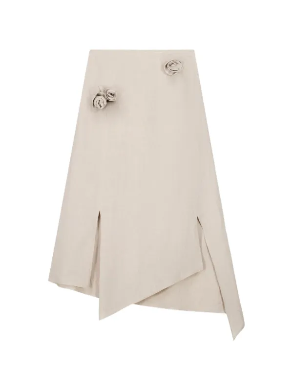 Coperni Floral-detail Asymmetric Midi Skirt in Neutrals