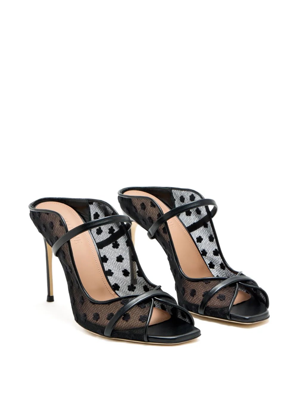 Malone Souliers floral mesh strap mules Zwart