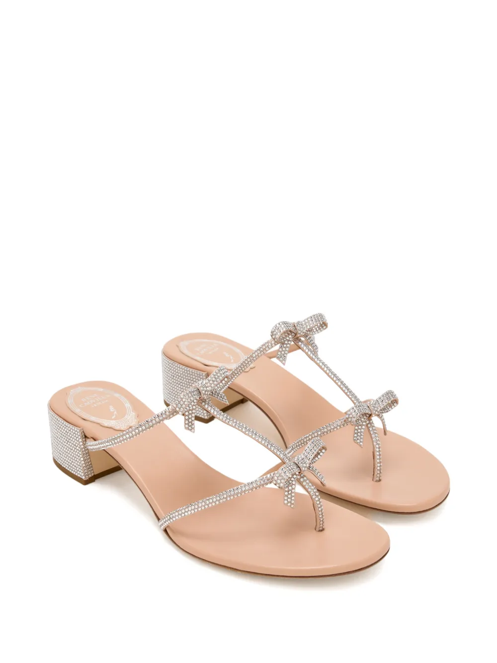 René Caovilla Caterina crystal bow sandals Beige