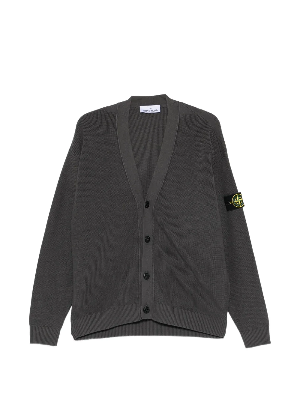 Stone Island logo-patch ribbed-knit cardigan - Grigio