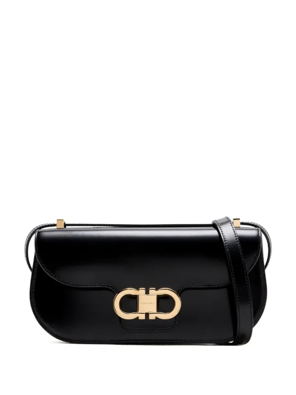 Ferragamo Gold-tone Logo Shoulder Bag in Black