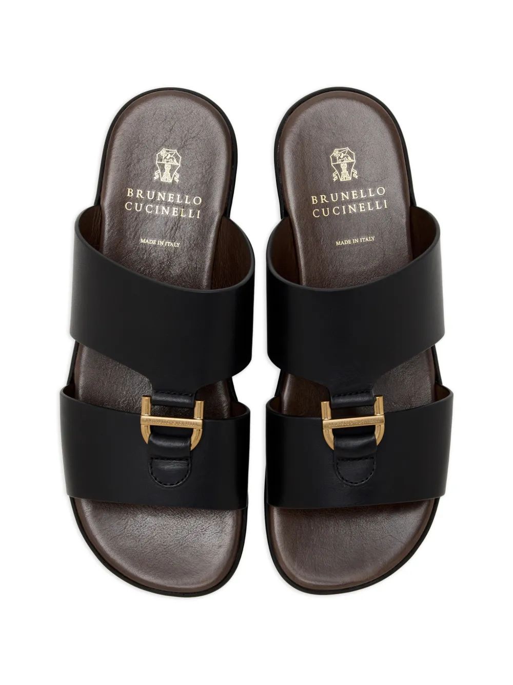 Brunello Cucinelli Leren sandalen met gesp Zwart