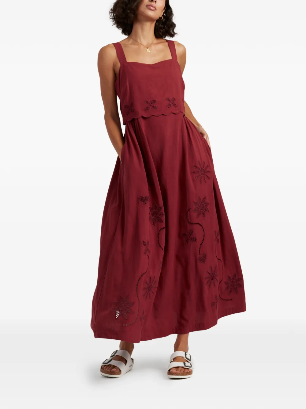 Chinti & Parker Broderie midi-jurk Rood