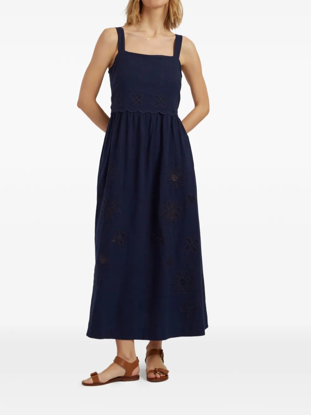Chinti & Parker Midi-jurk met broderie bloemen Blauw