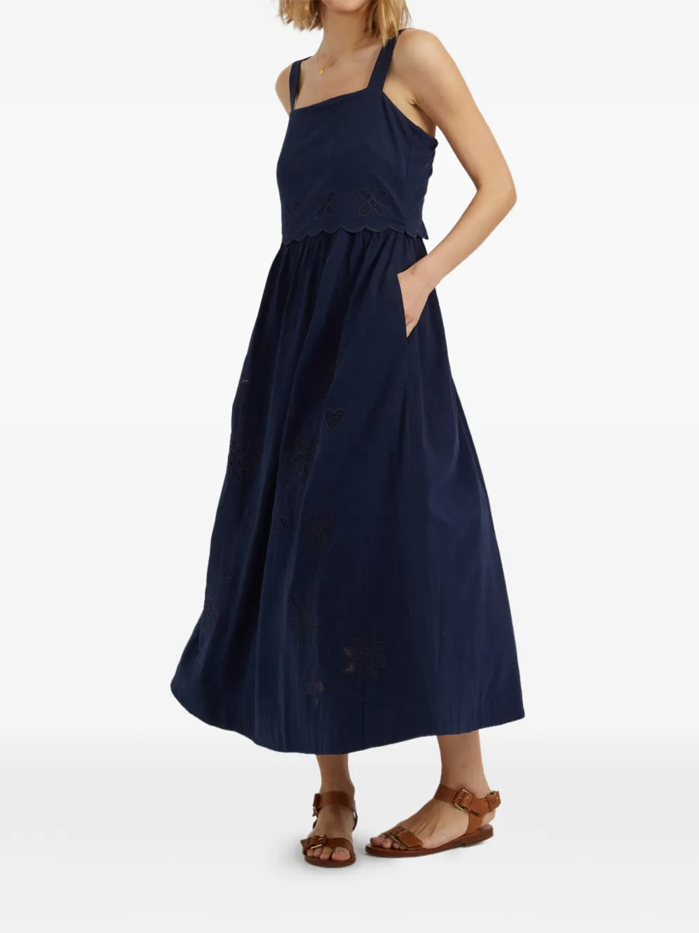 Chinti & Parker Midi-jurk met broderie bloemen Blauw