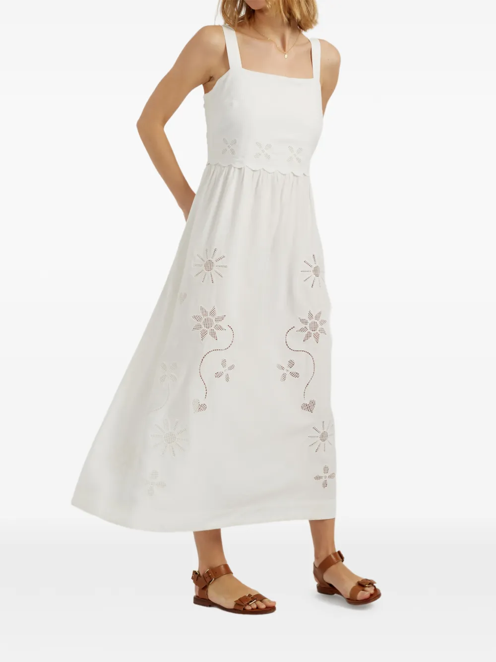 Chinti & Parker Broderie midi-jurk Wit