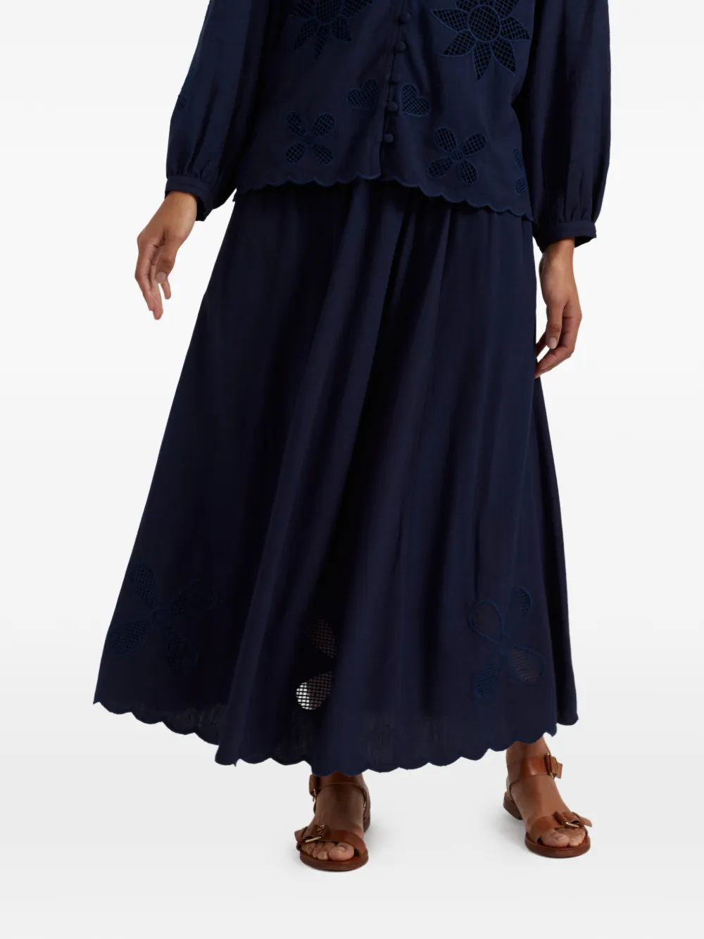 Chinti & Parker Broderie gewelfde midi-rok Blauw
