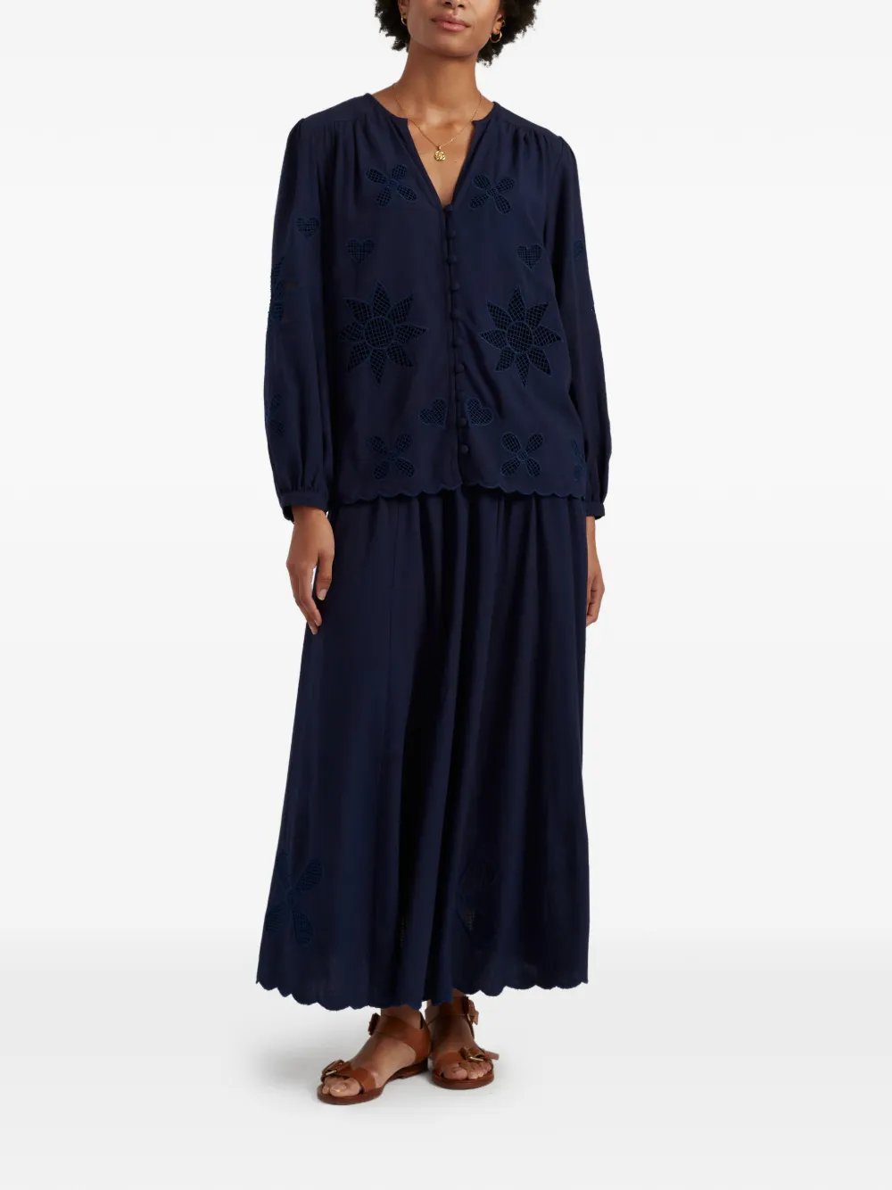 Chinti & Parker Broderie gewelfde midi-rok Blauw