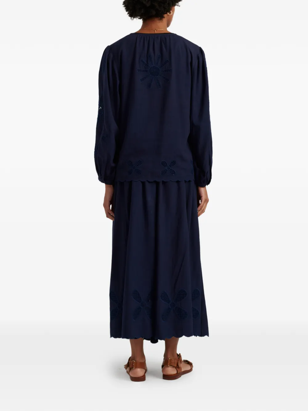 Chinti & Parker Broderie gewelfde midi-rok Blauw