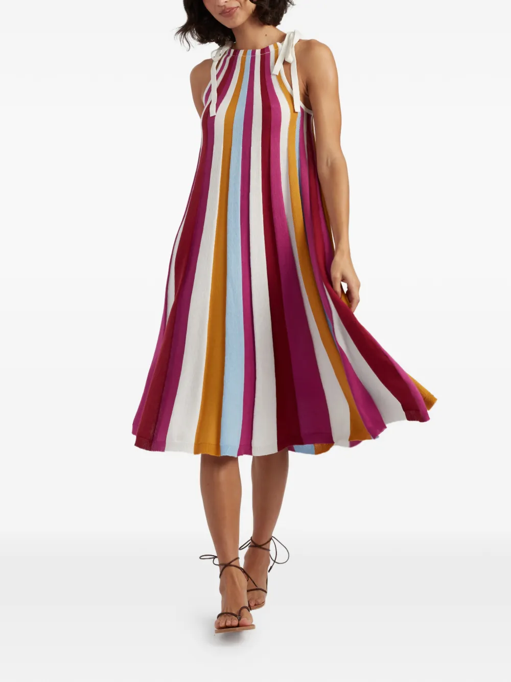 Chinti & Parker Gestreepte midi-jurk met bandjes Wit