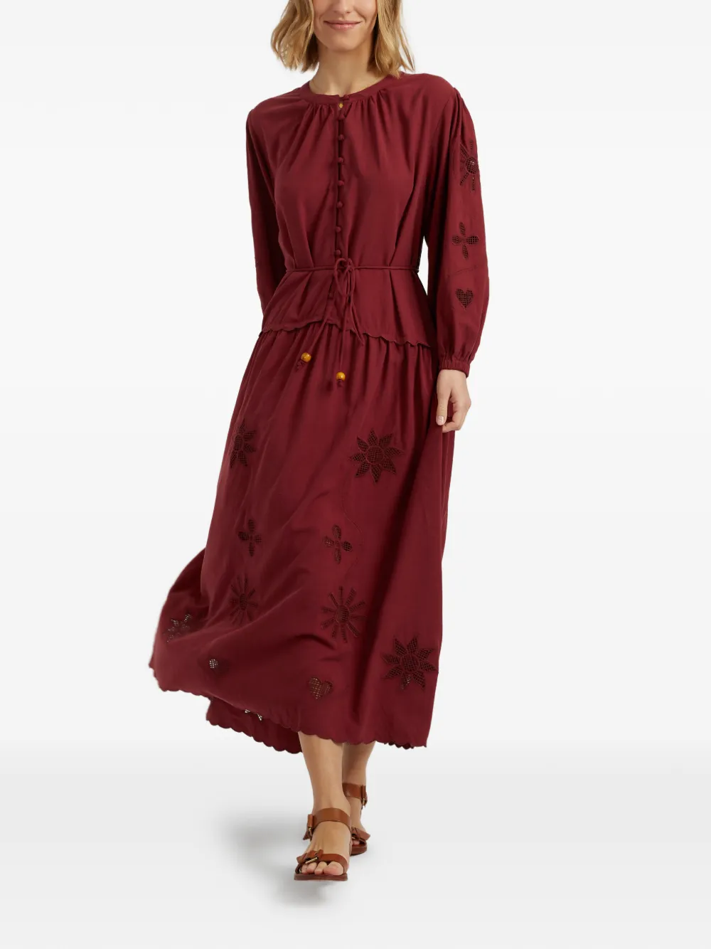 Chinti & Parker Broderie midi-jurk Rood