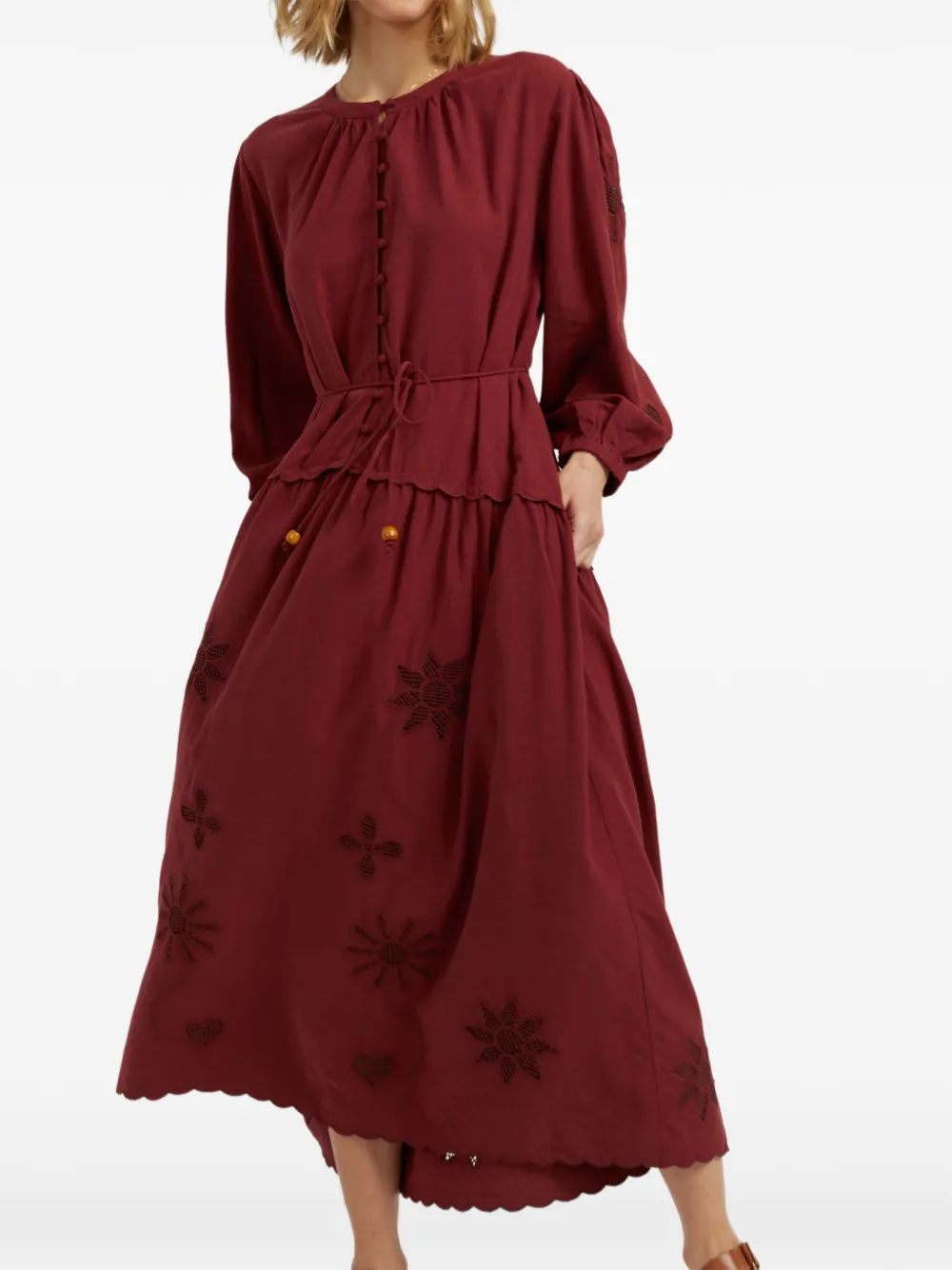 Chinti & Parker Broderie midi-jurk Rood