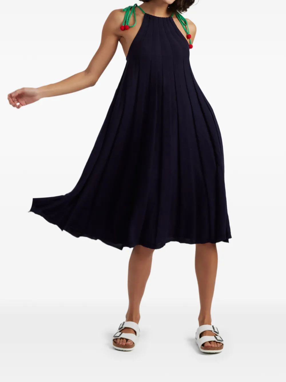 Chinti & Parker Midi-jurk met bandjes en kersen Blauw