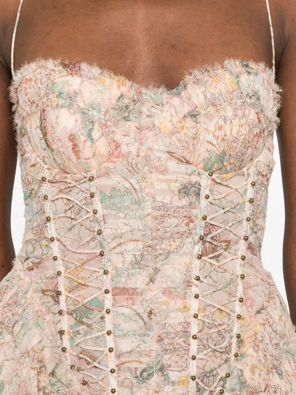 ZIMMERMANN Rebellion midi-jurk met ruches Beige