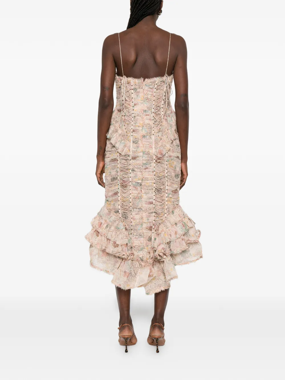 ZIMMERMANN Rebellion midi-jurk met ruches Beige