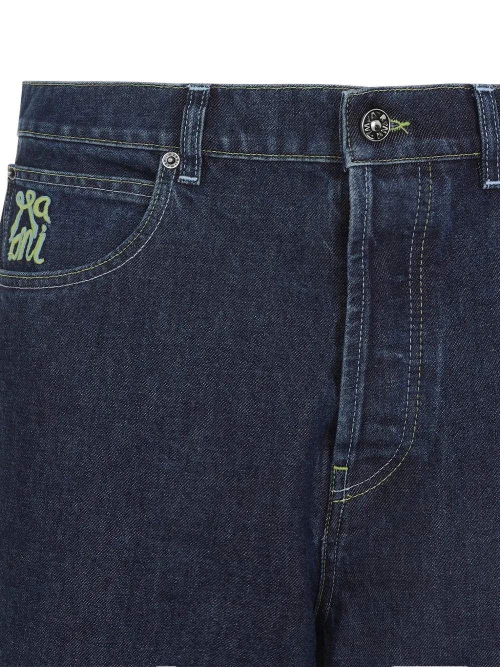  Marni Cuffed Embroidery Denim Jeans - Blue 