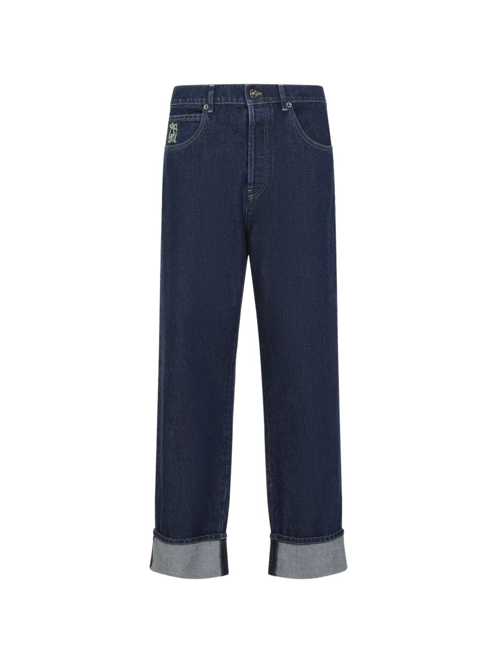 Marni cuffed embroidery denim jeans - Blu