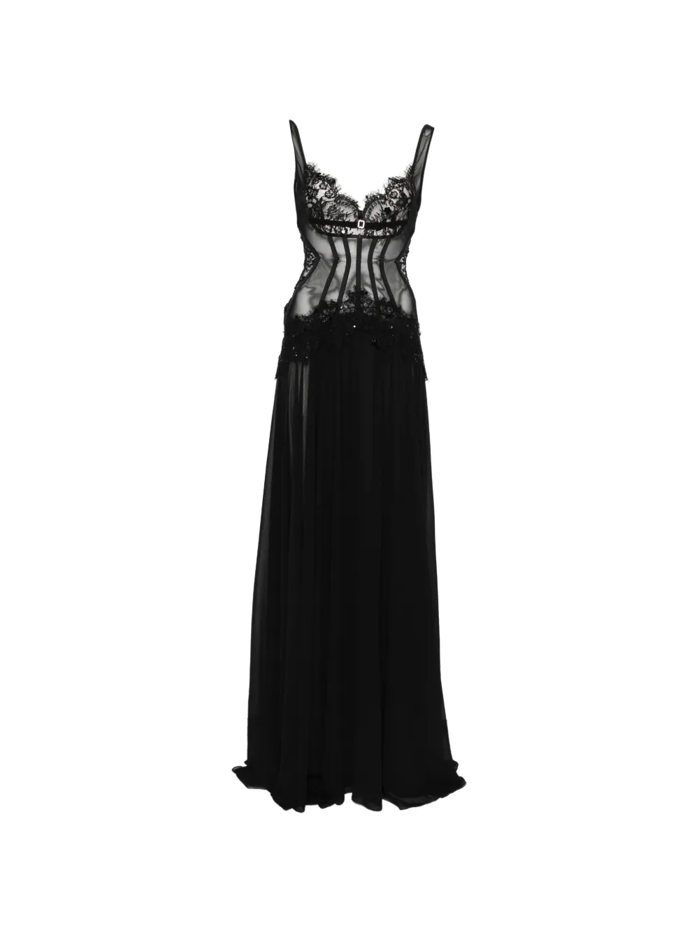 NISSA lace trim maxi dress - Nero