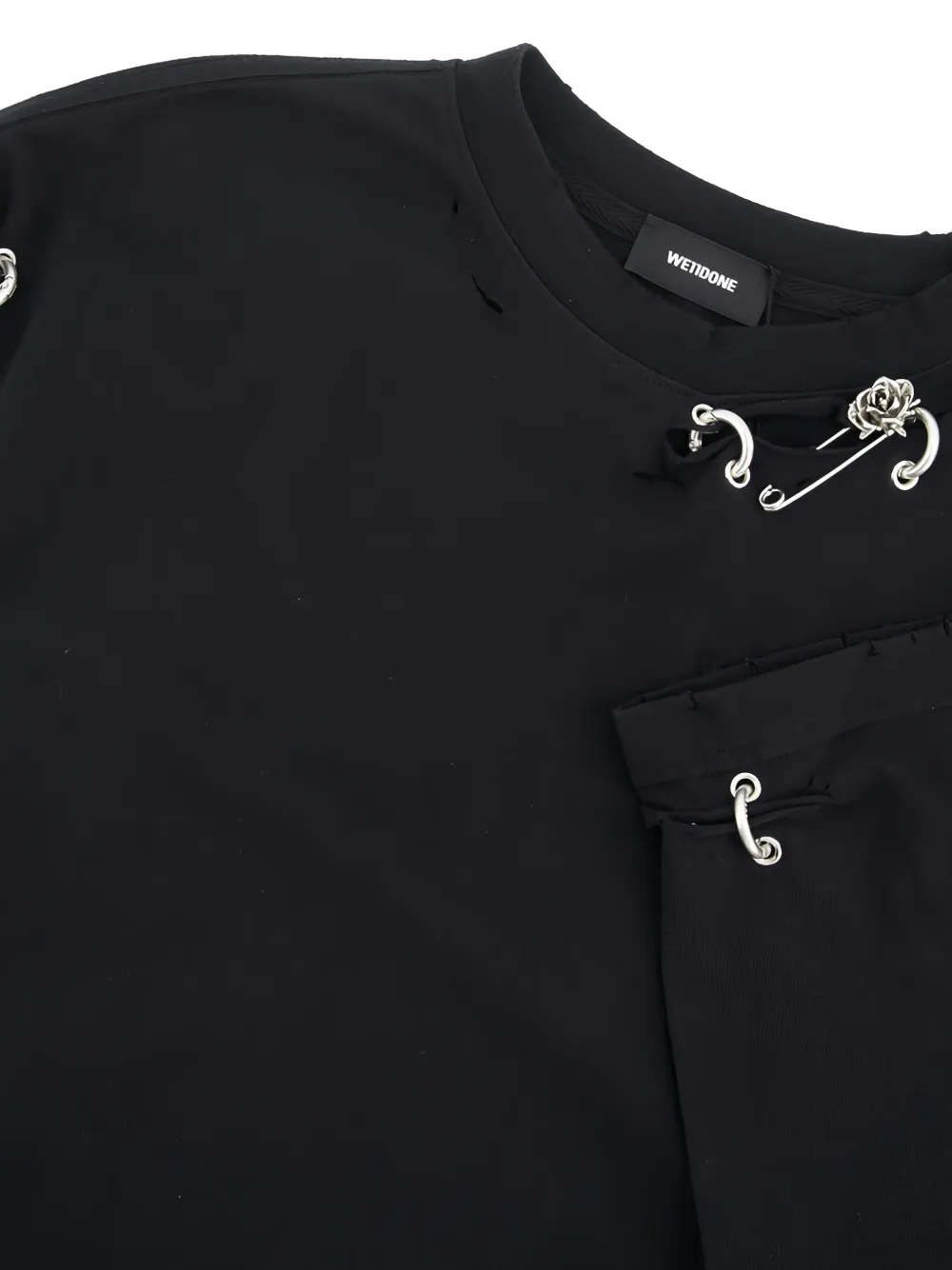 We11done T-shirt met piercing detail en lange mouwen Zwart