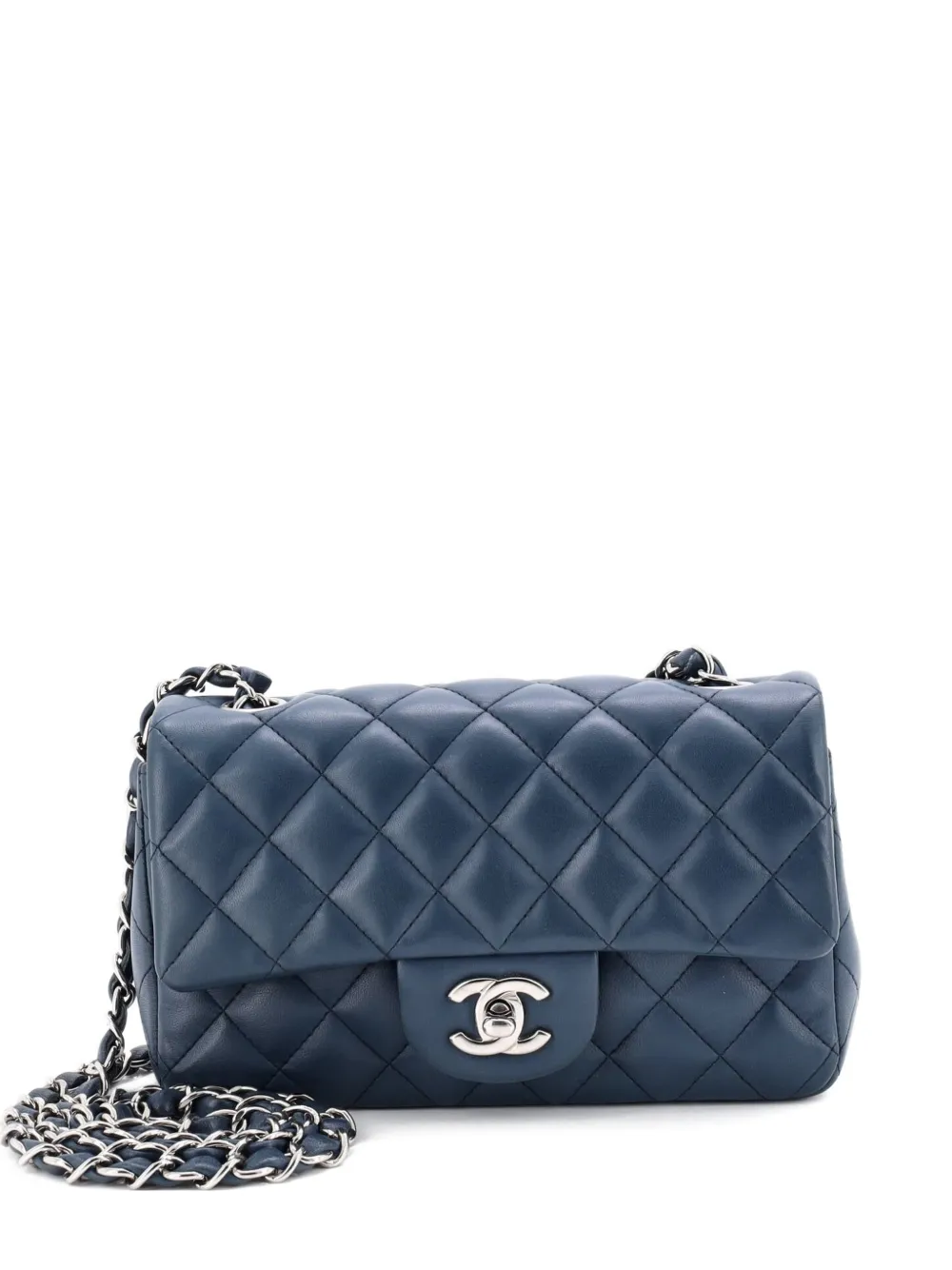 CHANEL Pre-Owned Borsa a tracolla Classic Single Flap mini in pelle di agnello trapuntata metallizzata - Blu