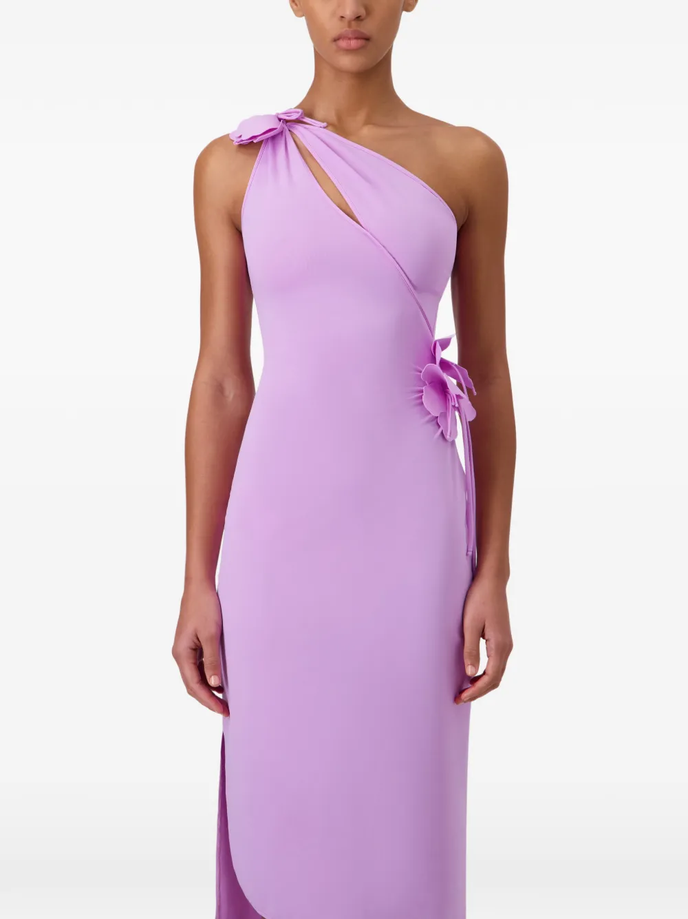 Coperni Asymmetrische midi-jurk met bloemdetail Paars