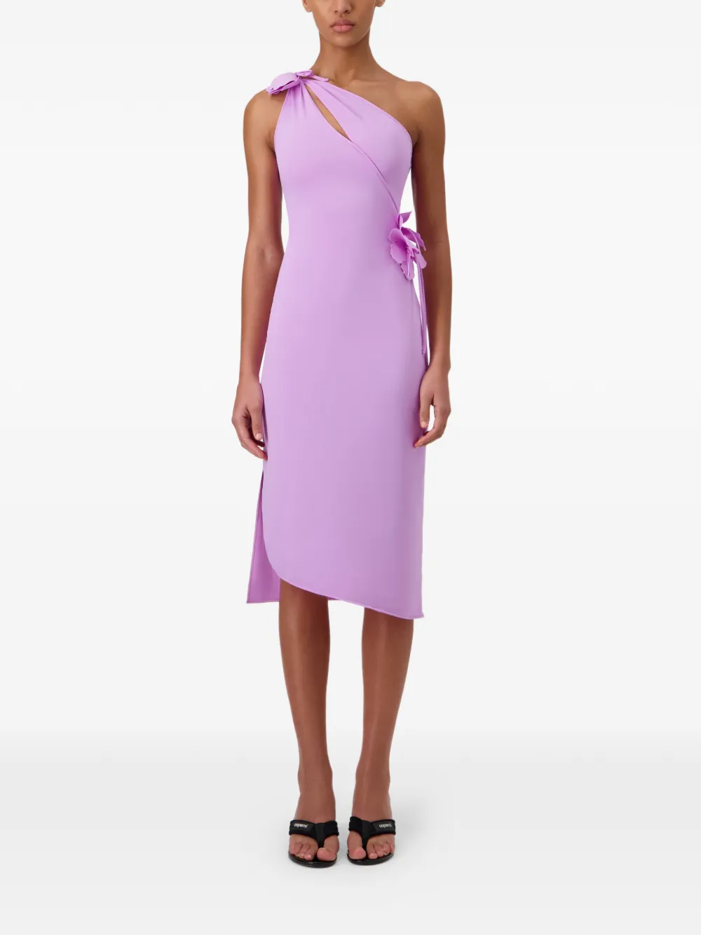 Coperni Asymmetrische midi-jurk met bloemdetail Paars
