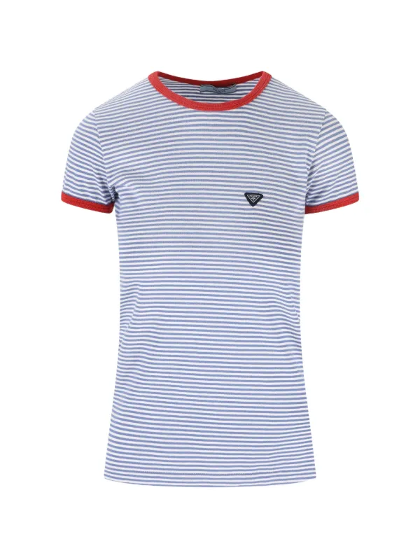 Prada Striped Jersey T-shirt in Blue