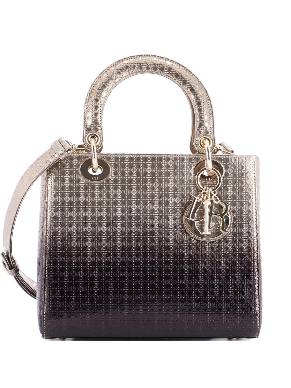 Christian Dior Pre-Owned Borsa a tracolla Lady Dior media in pelle di vitello con motivo Cannage micro - Oro