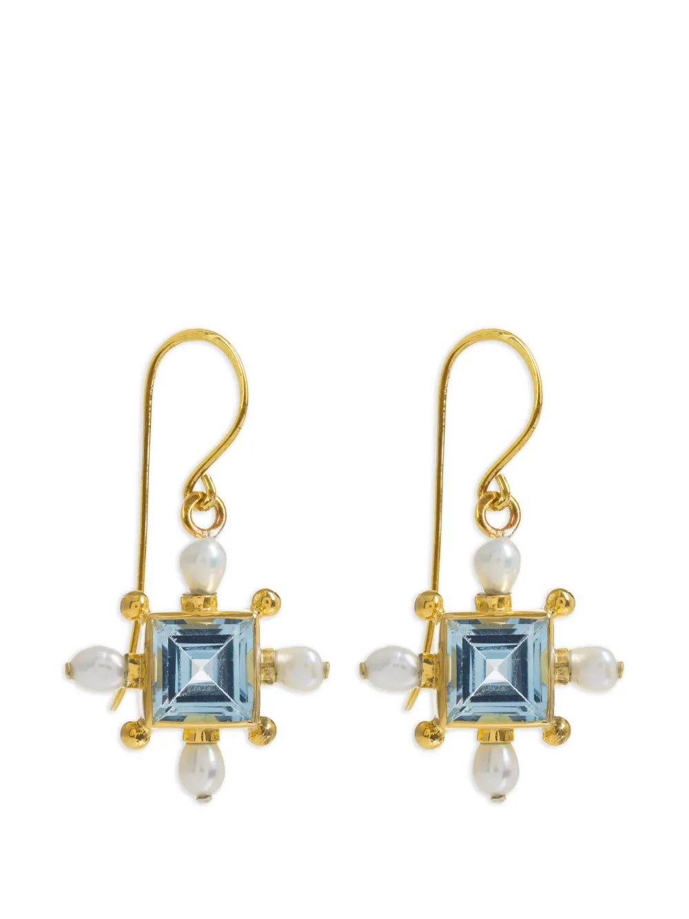 FREYA ROSE cross blue-topaz pearl earrings - Gold