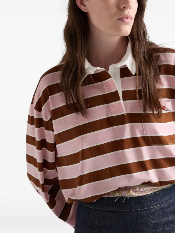 Prada Striped long-sleeve Polo Top | Pink | FARFETCH RO