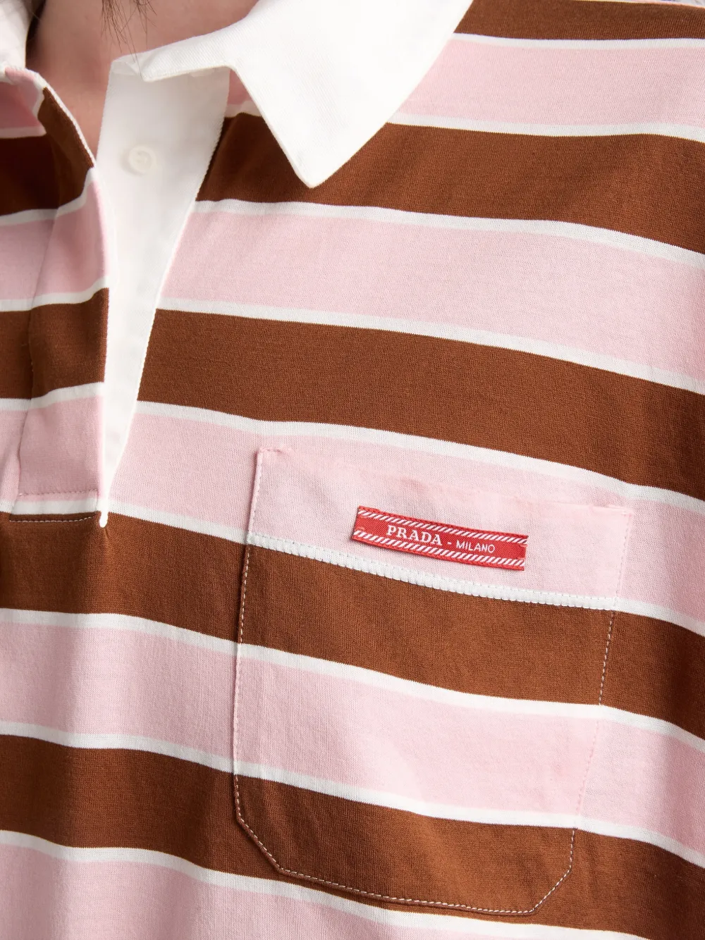 Prada Striped long-sleeve Polo Top | Pink | FARFETCH RO