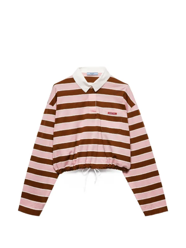 Prada Striped long-sleeve Polo Top | Pink | FARFETCH RO
