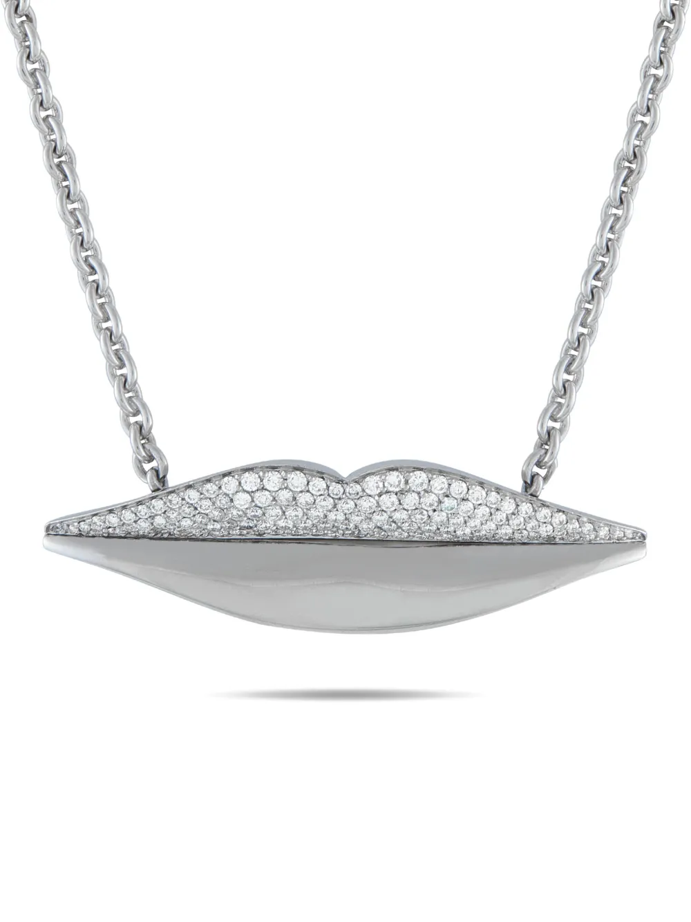 Pre-owned Bvlgari Diamond Lip-pendant Necklace In Silver