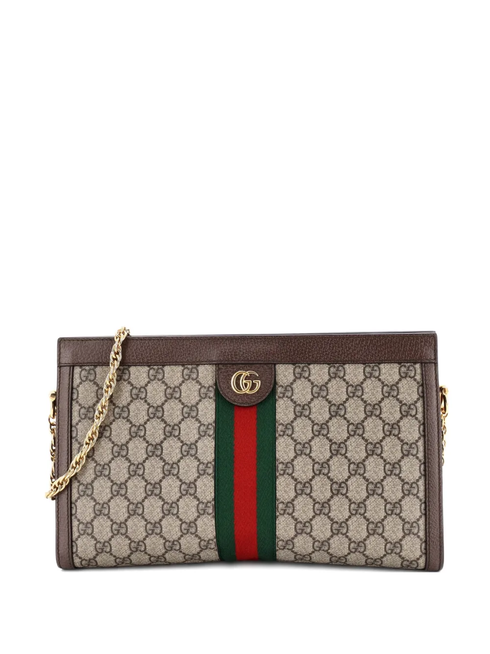 Gucci Pre-Owned Borsa a spalla Ophidia media in tela cerata GG con catena - Marrone