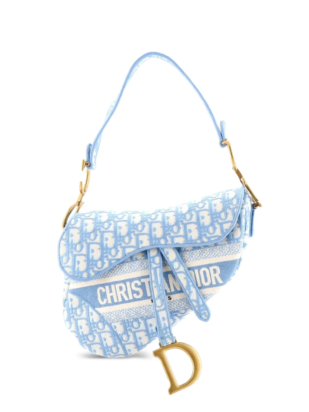 Christian Dior Pre-Owned Saddle Handbag Logo Embroidered Oblique Canvas Medium shoulder bag - Blu