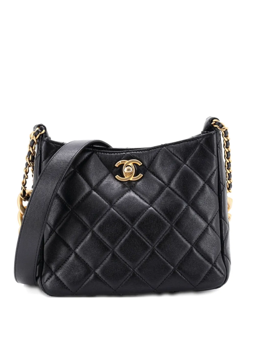 CHANEL Pre-Owned Mixed Chain Link CC Hobo Quilted Lambskin Small crossbody bag - Nero