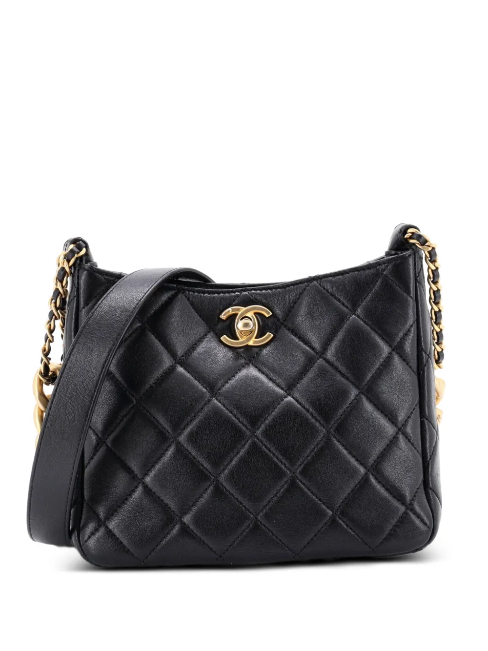 CHANEL Pre-Owned Mixed Chain Link CC Hobo Quilted Lambskin Small crossbody bag - Nero