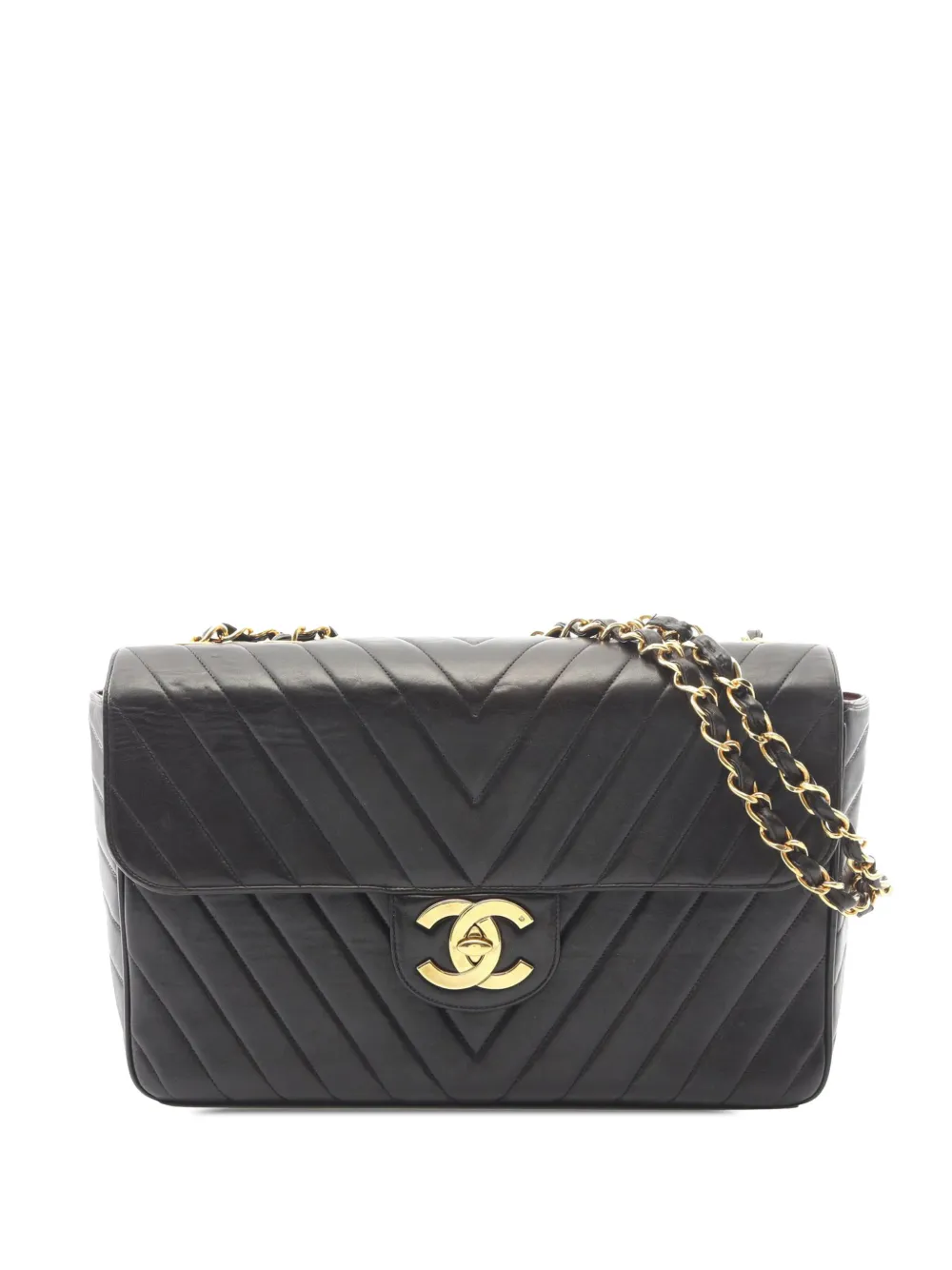 CHANEL Pre-Owned 1991-1994 Maxi XL Chevron Lambskin Single Flap shoulder bag - Nero