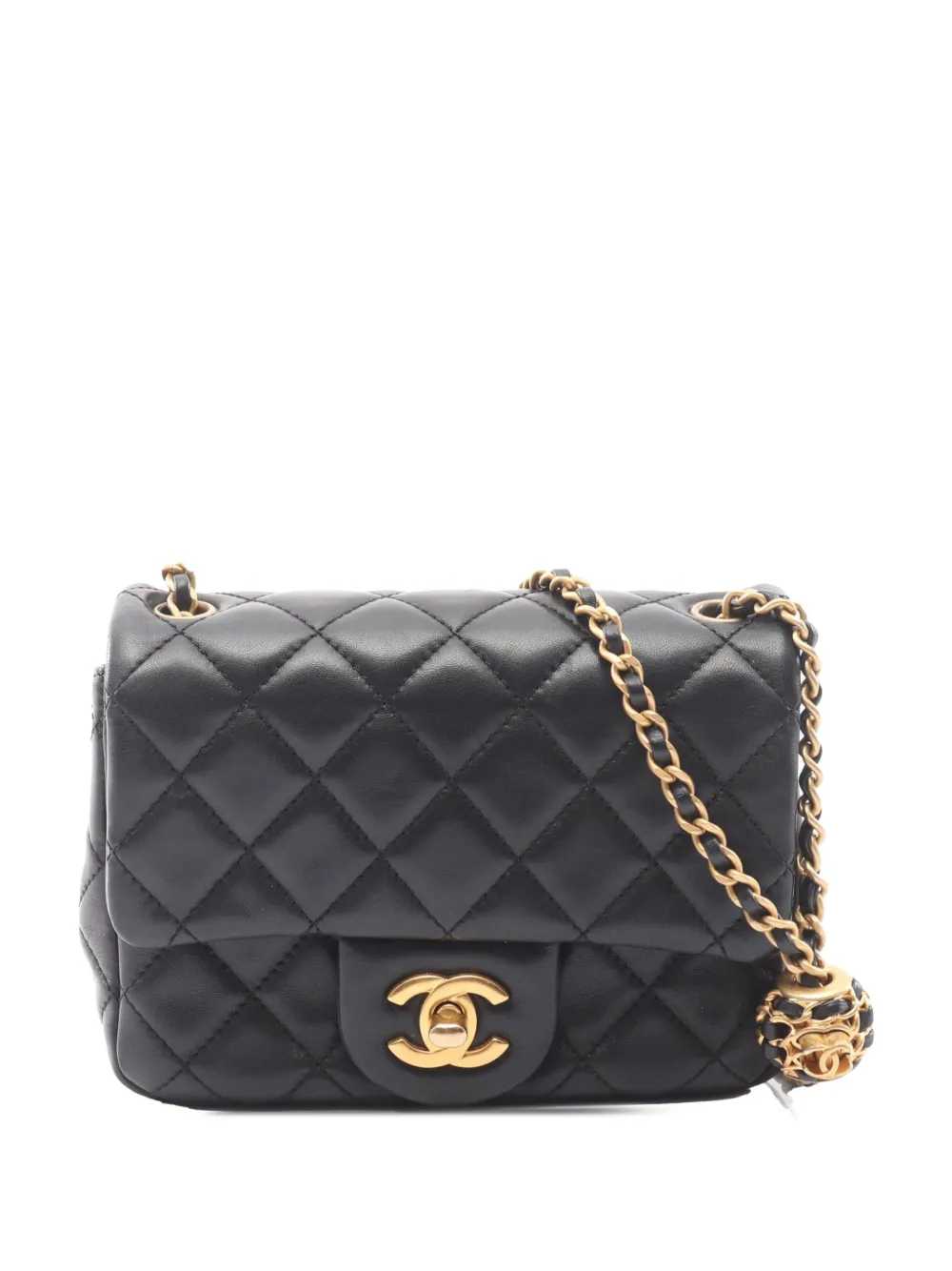 CHANEL Pre-Owned 2021-2026 Mini Square Classic Lambskin Pearl Crush Single Flap crossbody bag - Nero