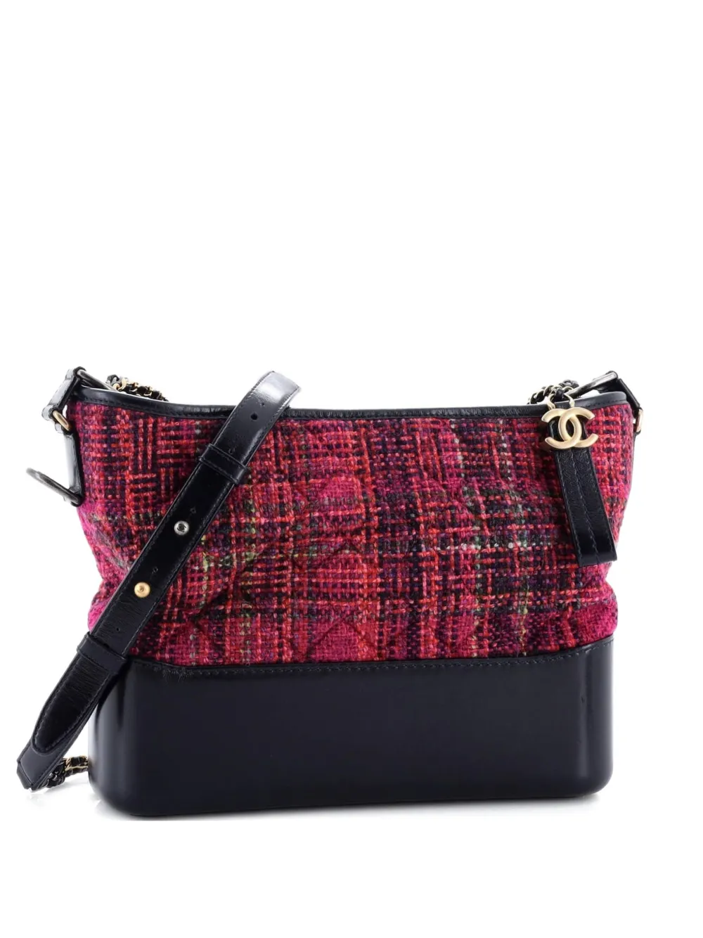 CHANEL Pre-Owned Gabrielle Quilted Tweed and Calfskin Medium hobo bag - Viola