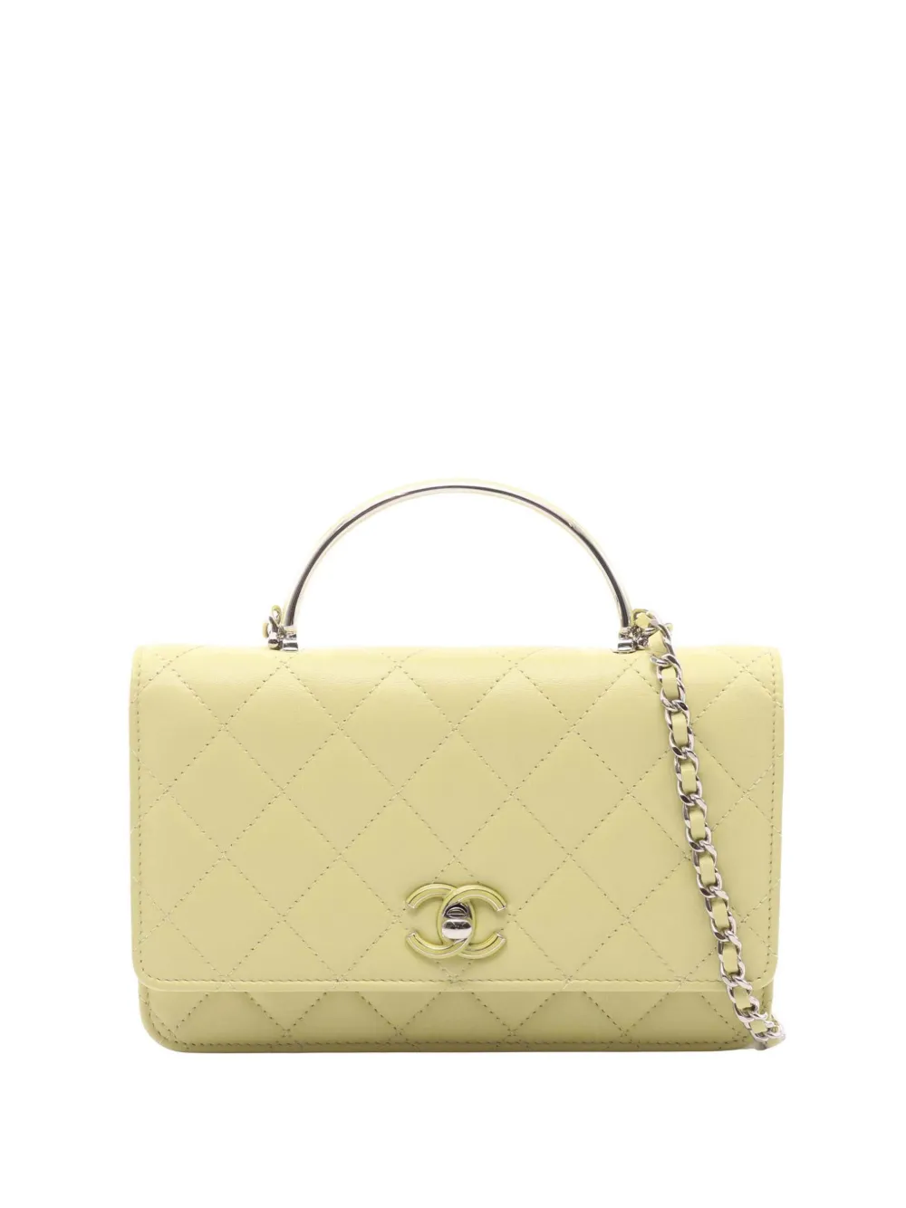 CHANEL Pre-Owned Borsa a tracolla CC piccola in pelle di agnello con manico 2021-2025 - Giallo