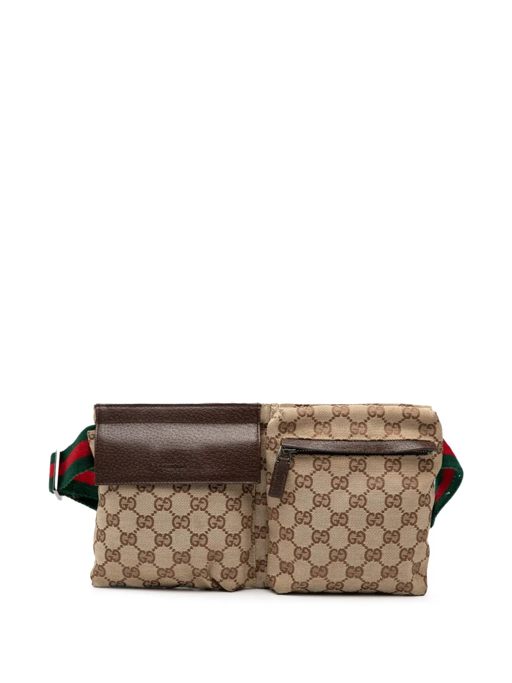 Gucci Pre-Owned 2000-2015 GG Canvas Web Double Pocket belt bag - Marrone